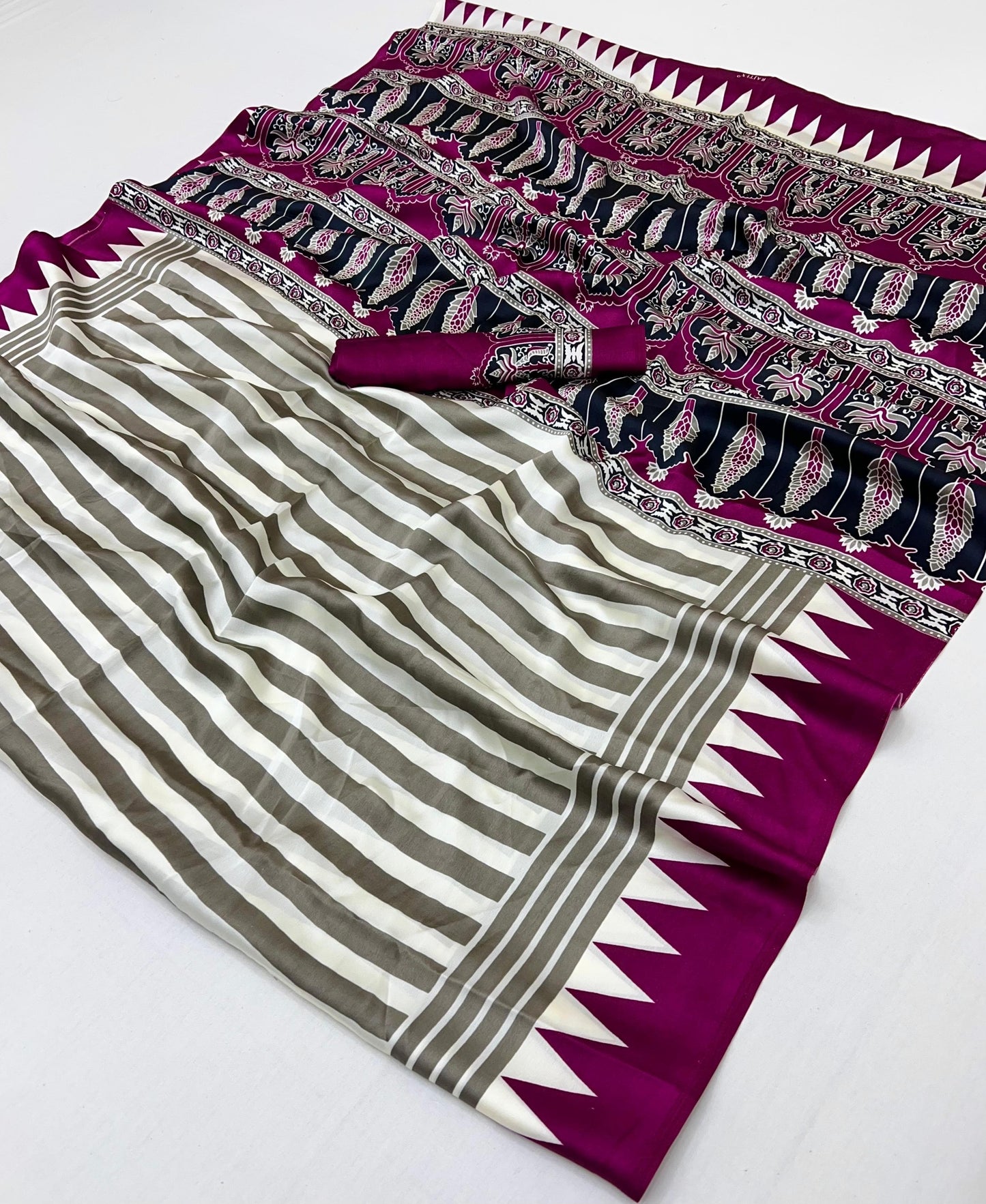 Magenta Stripe Crepe Silk Readymade/Easy Saree