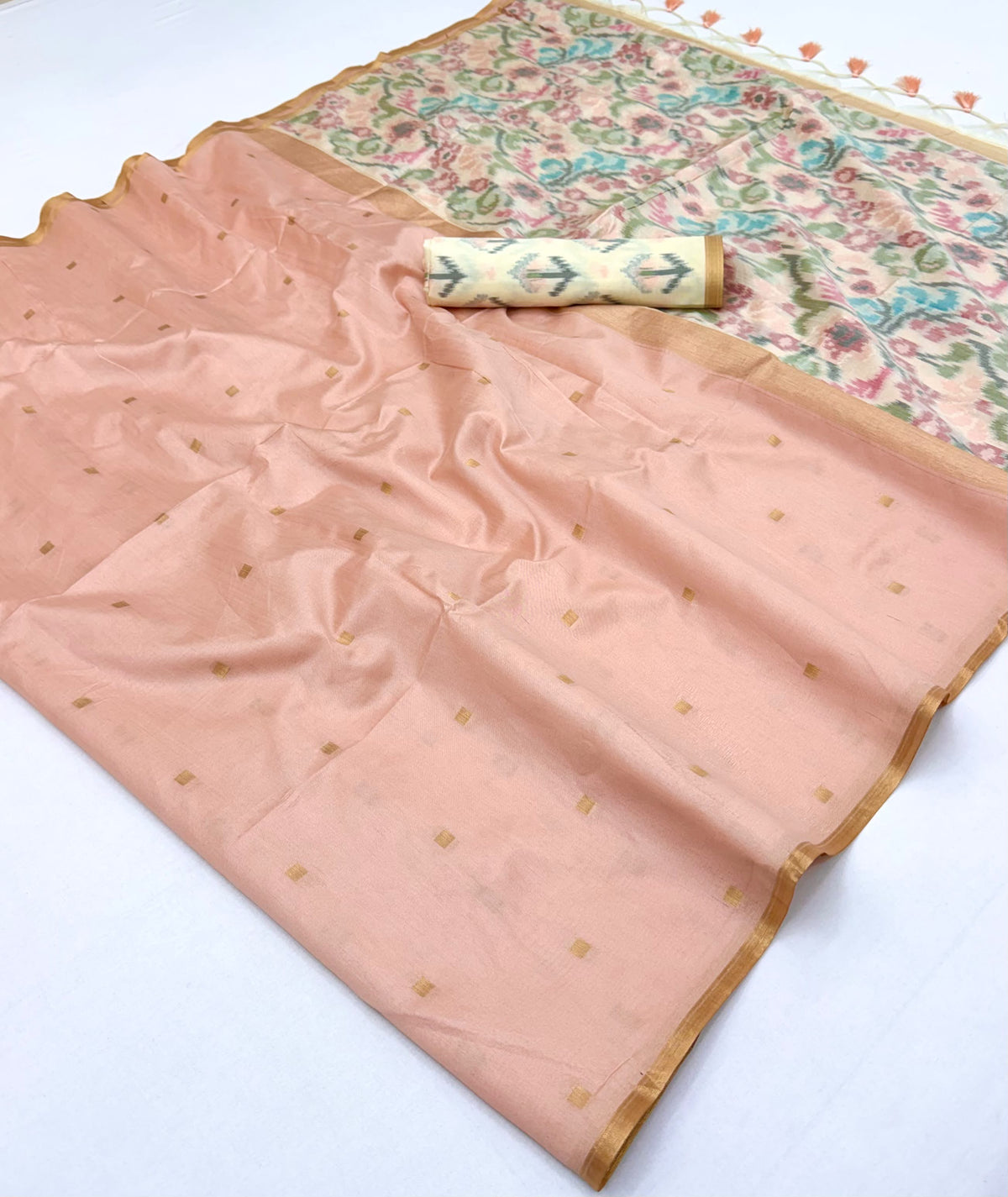 Peach Banarasi Silk Ready To Wear/Easy Saree