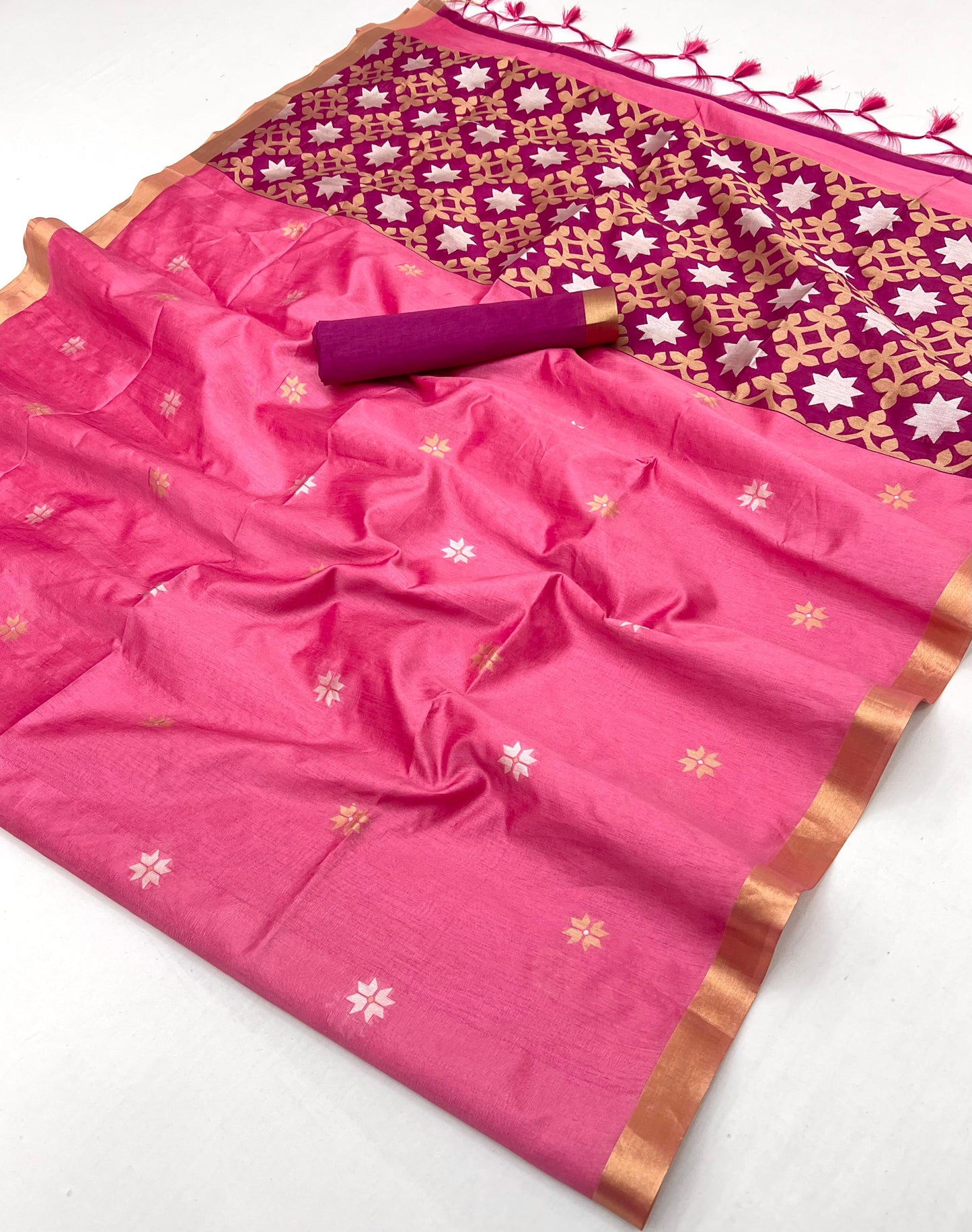 Pink Color Raw Silk Readymade/Easy Saree