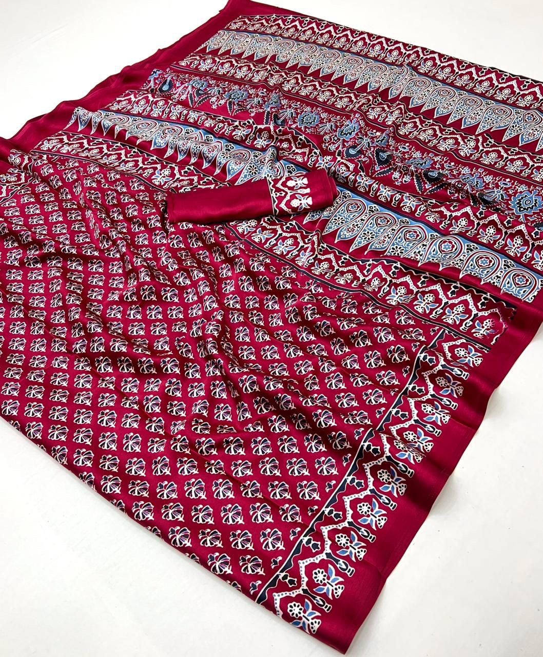 Maroon Crepe Silk Readymade/Easy Saree