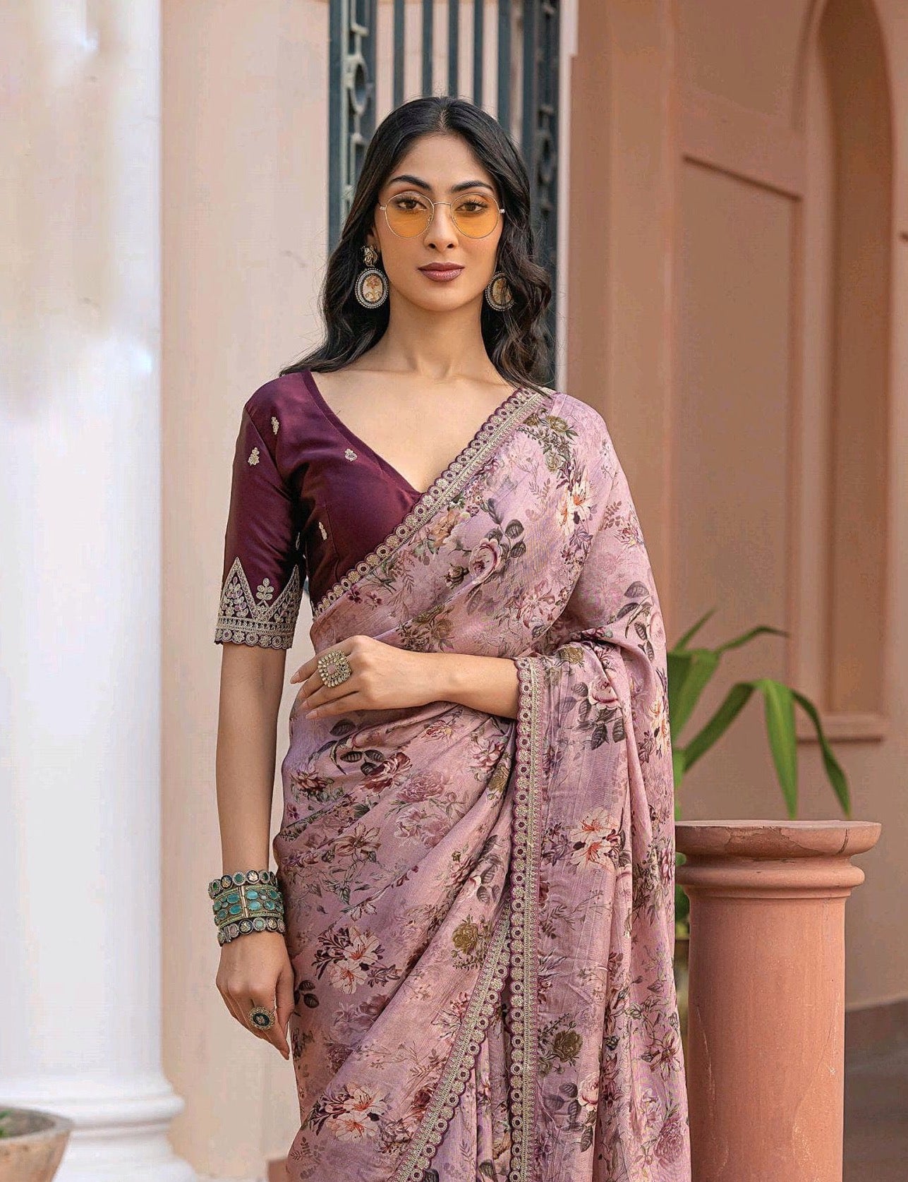 Mauve Color Printed Silk Readymade/Easy Saree - Panaash Saree