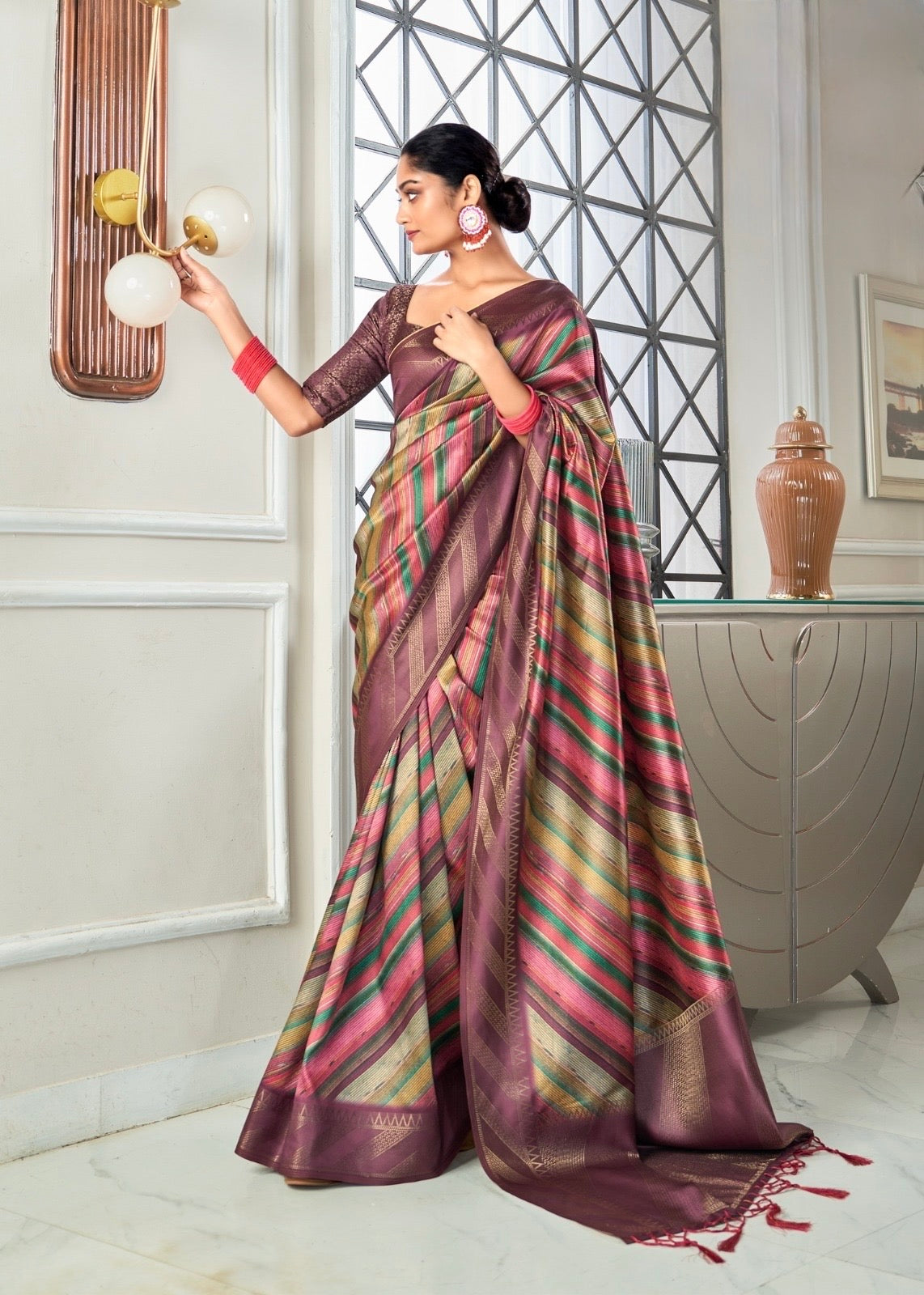 Multicolor Printed Silk Readymade/Easy Saree