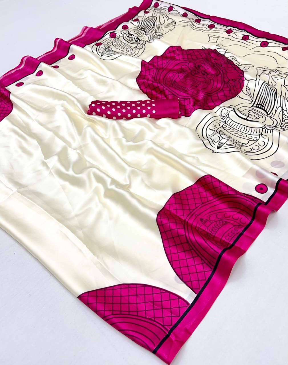 Pink and White Crepe Silk Readymade/Easy Saree