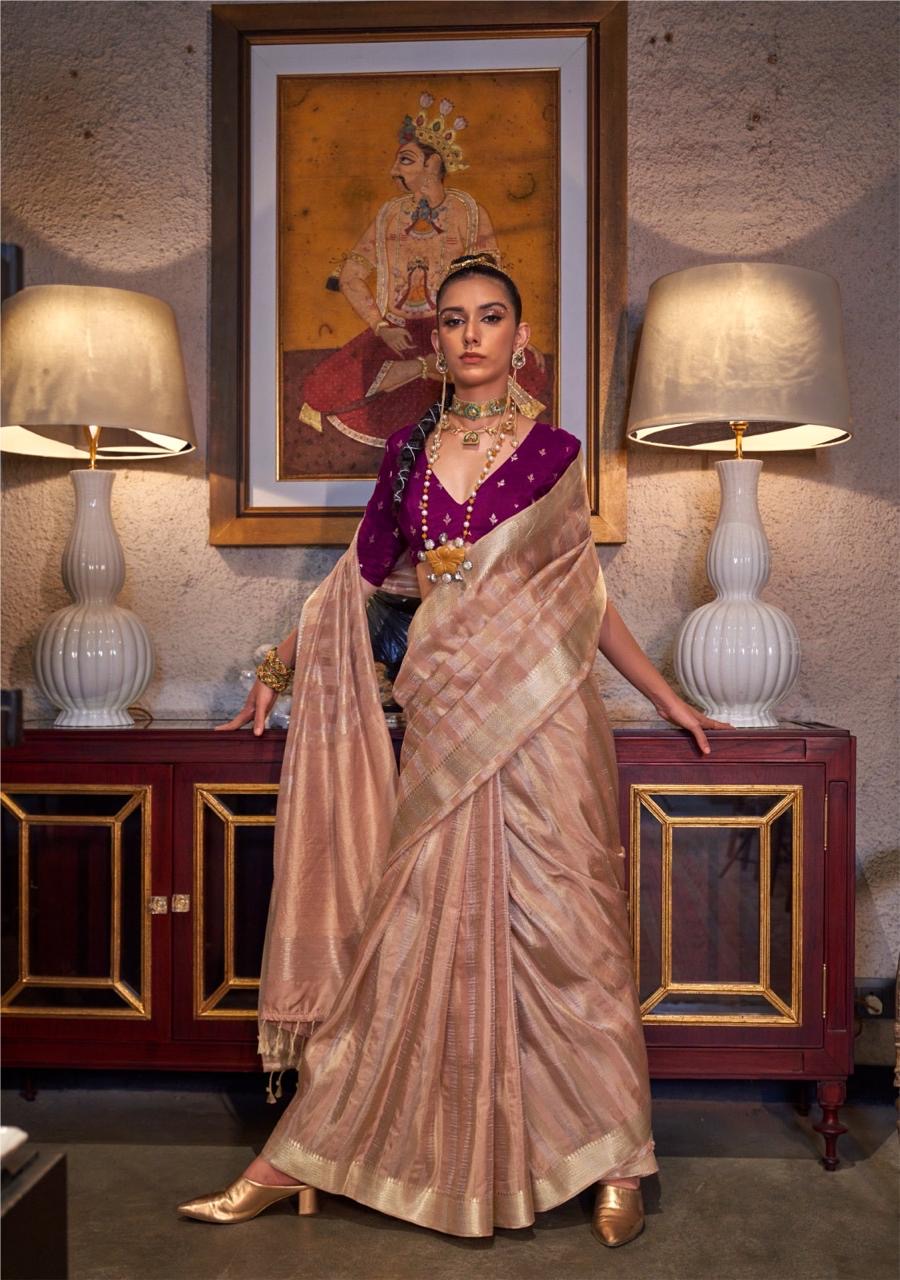 Beige Banarasi Silk Readymade/Easy Saree