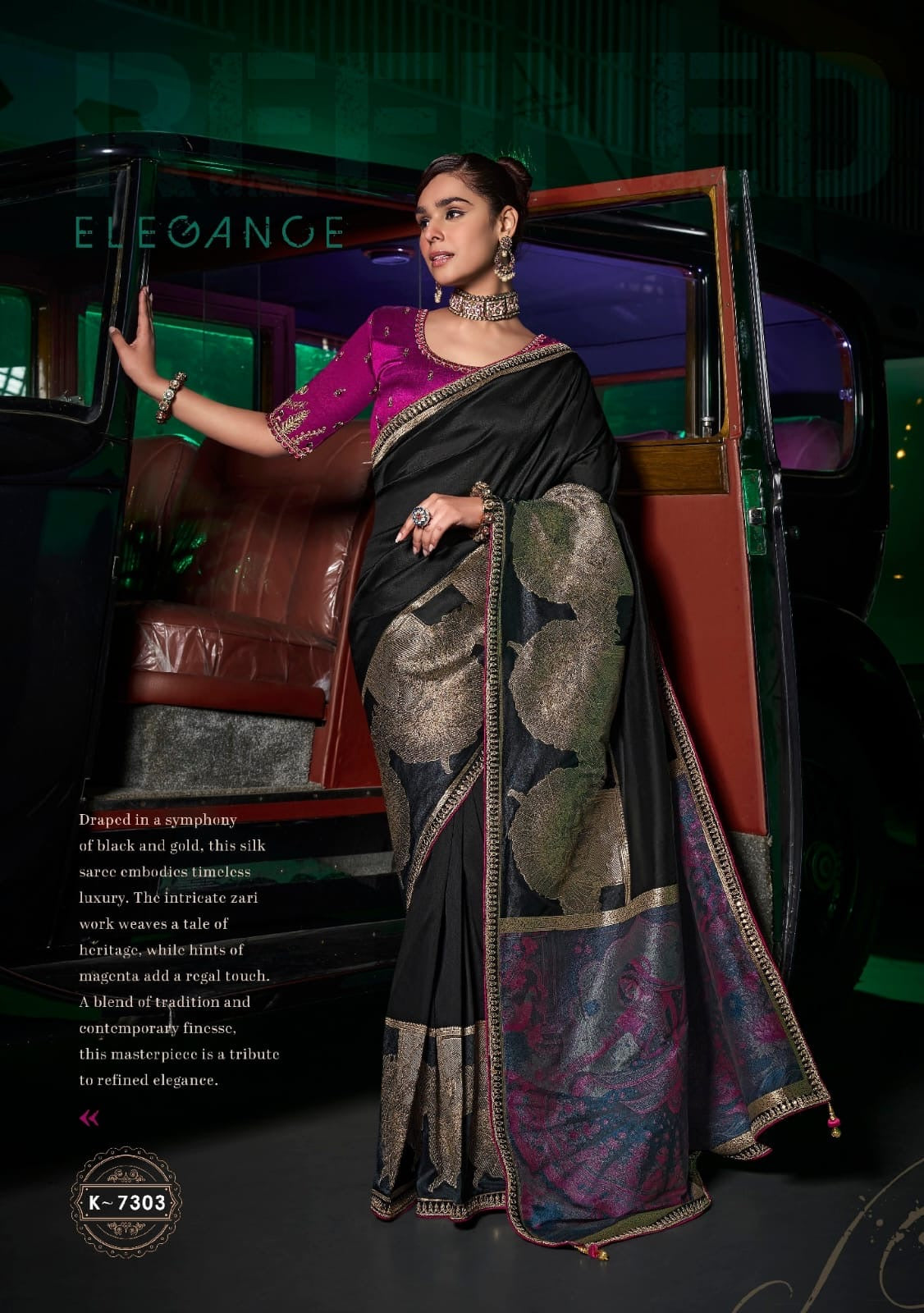 Plain Black Banarasi Silk Readymade/Easy Saree