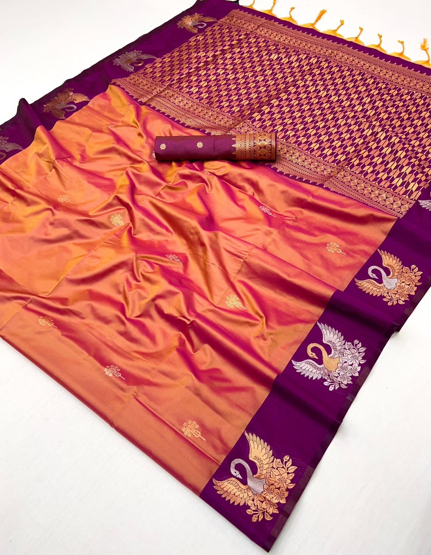 Coral Orange Readymade/Easy Kanjivaram Saree - Panaash Saree