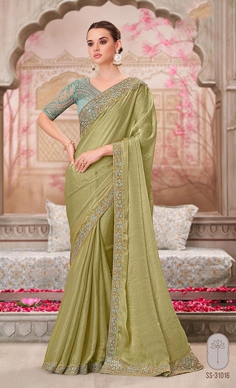 Light Green Cocktail Readymade Saree