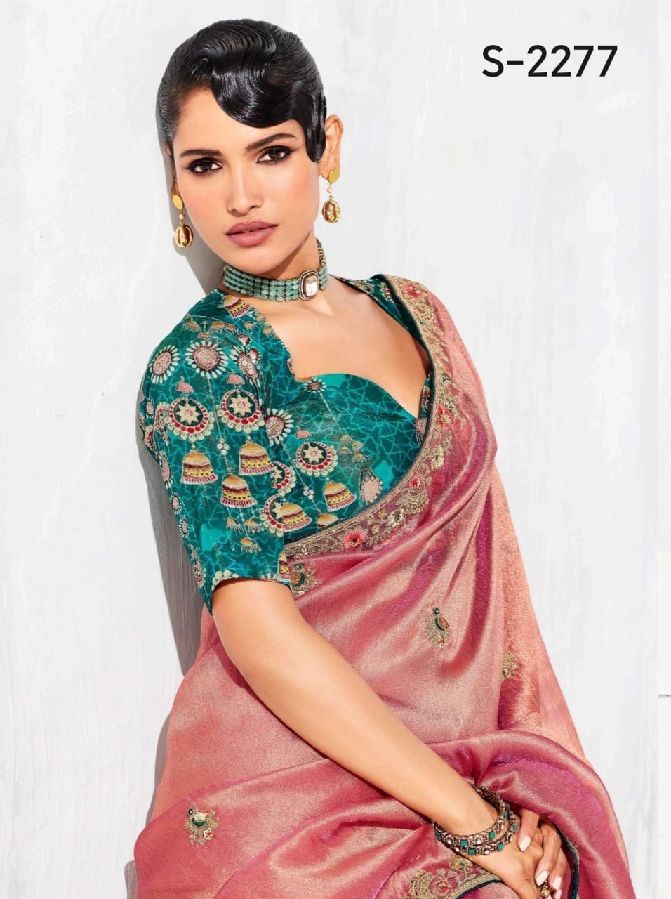 Light Pink Tissue Silk Readymade/Easy Saree