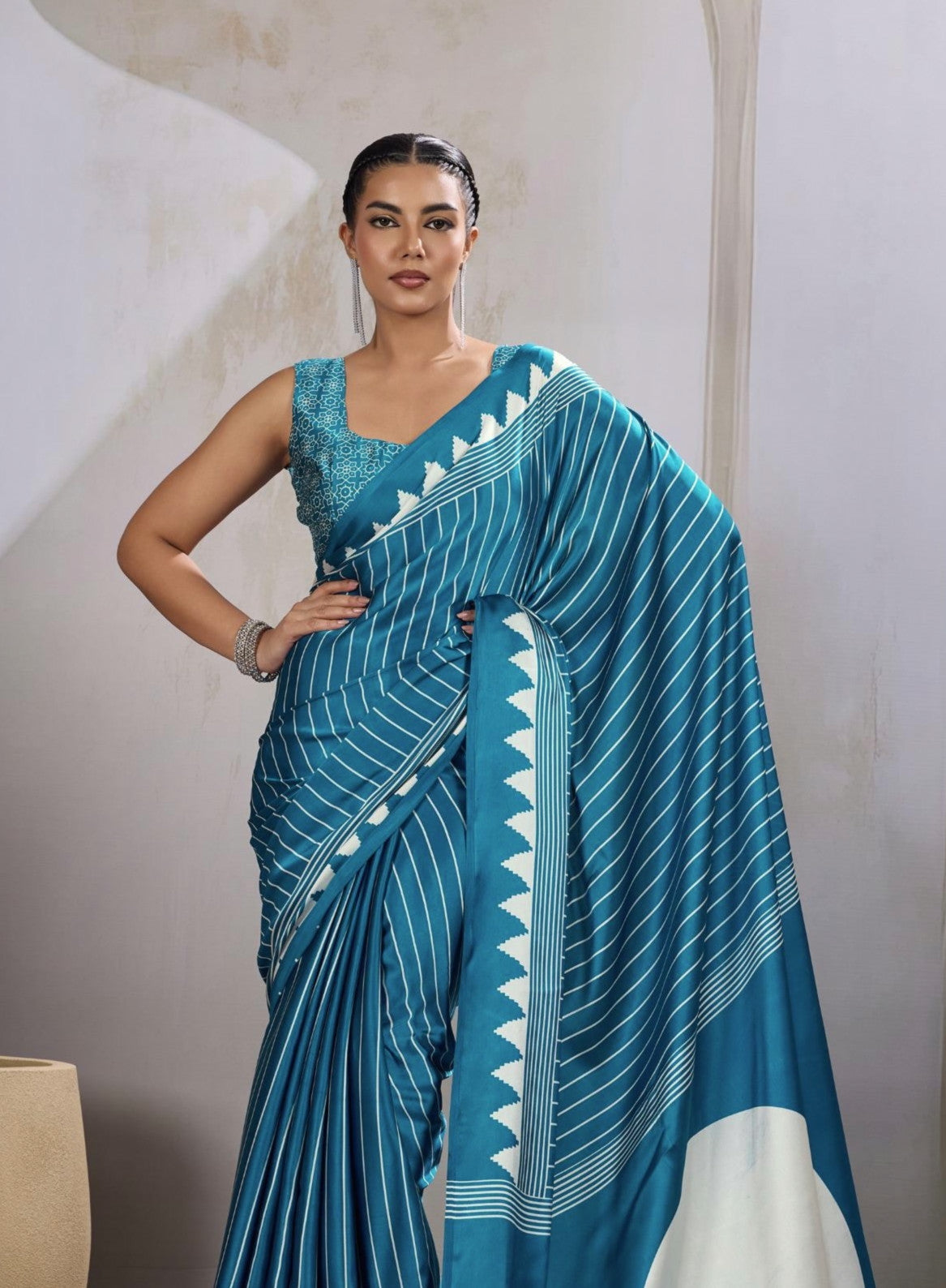 Blue Crepe Silk Readymade Saree