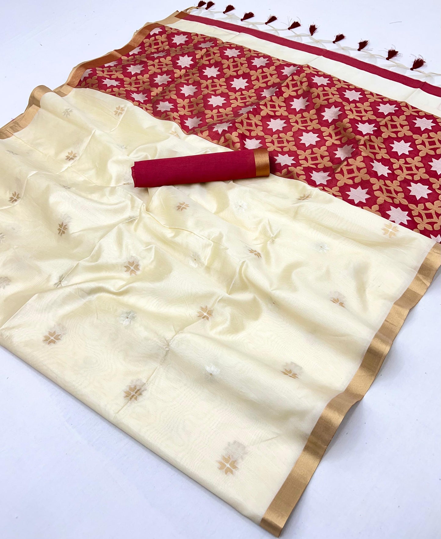 White Color Raw Silk Readymade/Easy Saree