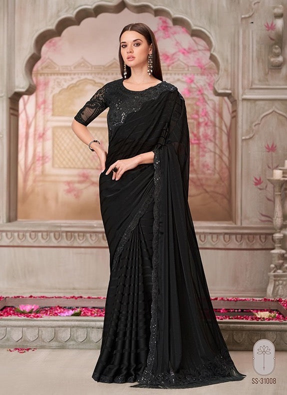 Black Color Cocktail Readymade Saree