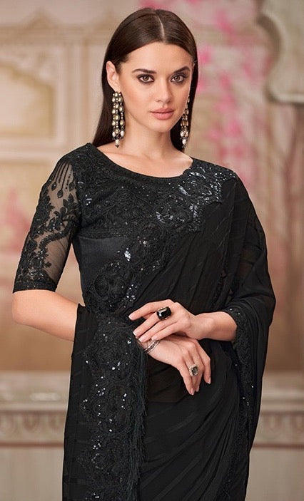 Black Color Cocktail Readymade Saree