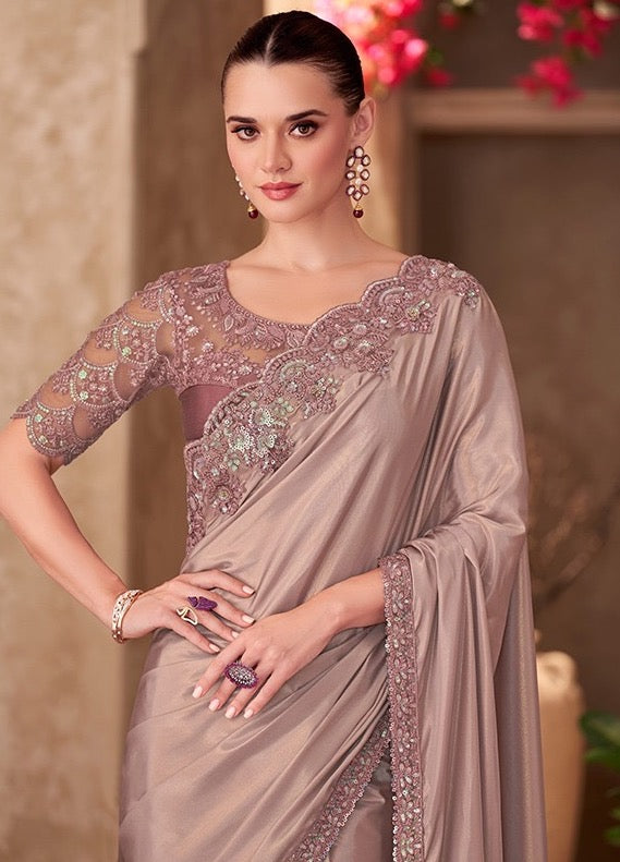 Beige Cocktail Party Wear Readymade Saree