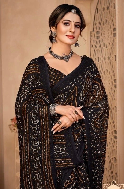 Casual Black Georgette Readymade/Easy Saree