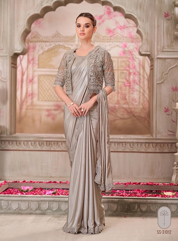Silver Color Cocktail Readymade Saree