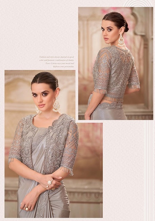 Silver Color Cocktail Readymade Saree