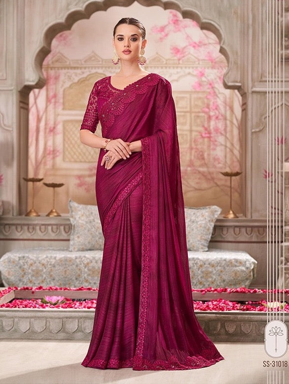 Crimson Color Cocktail Readymade Saree