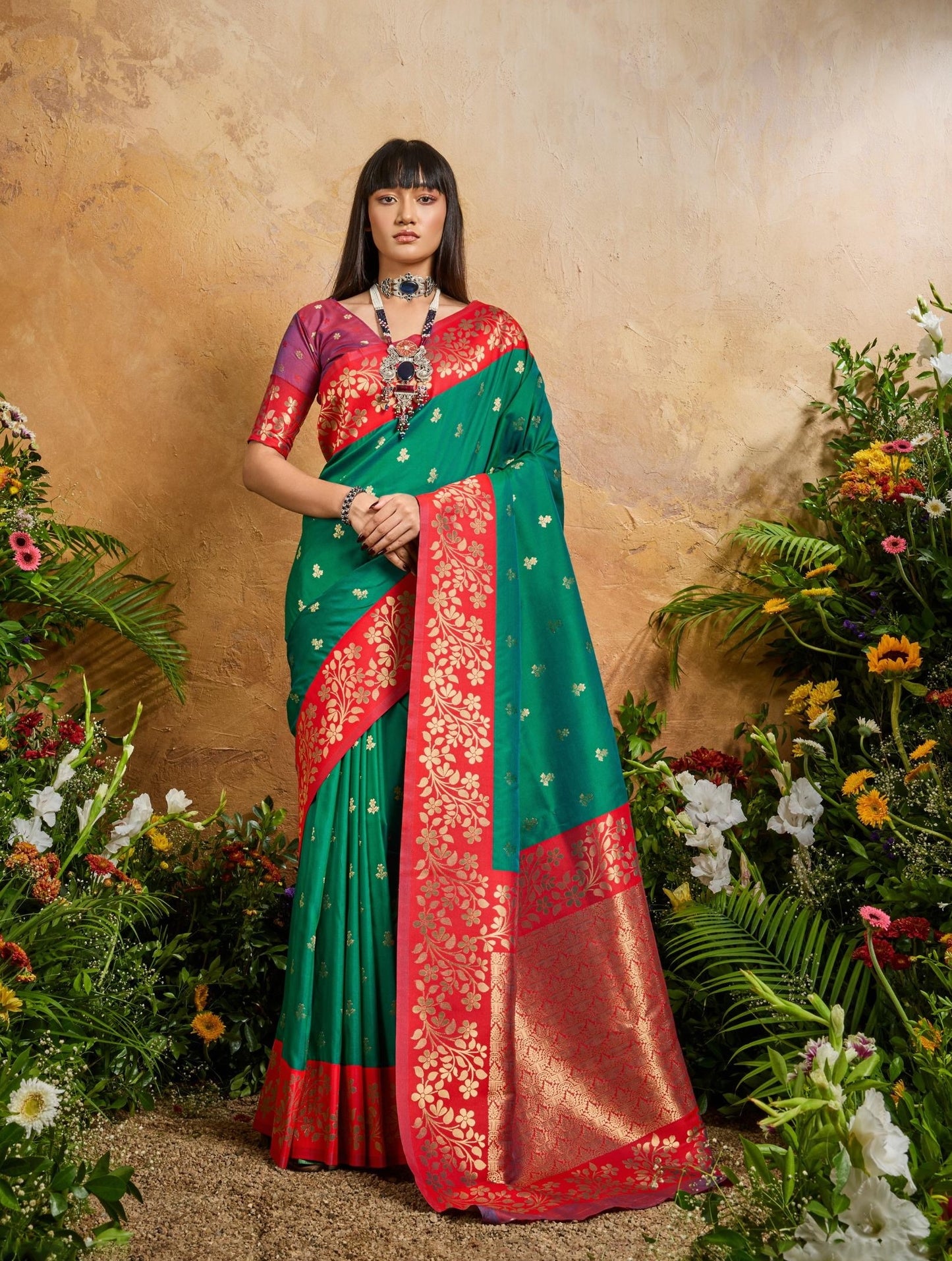 Sea Green Kanjivaram Silk Readymade/Easy Saree