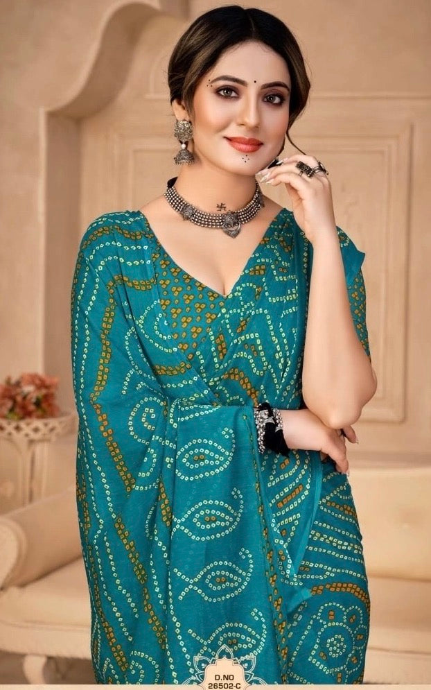 Casual Turquoise Georgette Readymade/Easy Saree