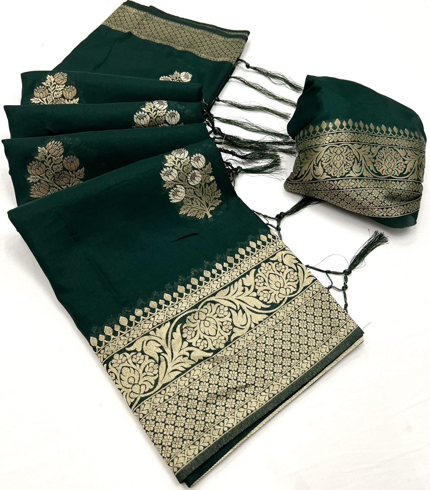 Green Khadi Georgette Readymade/Easy Saree