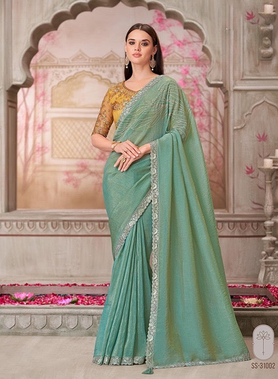 Spring Green Color Cocktail Readymade Saree