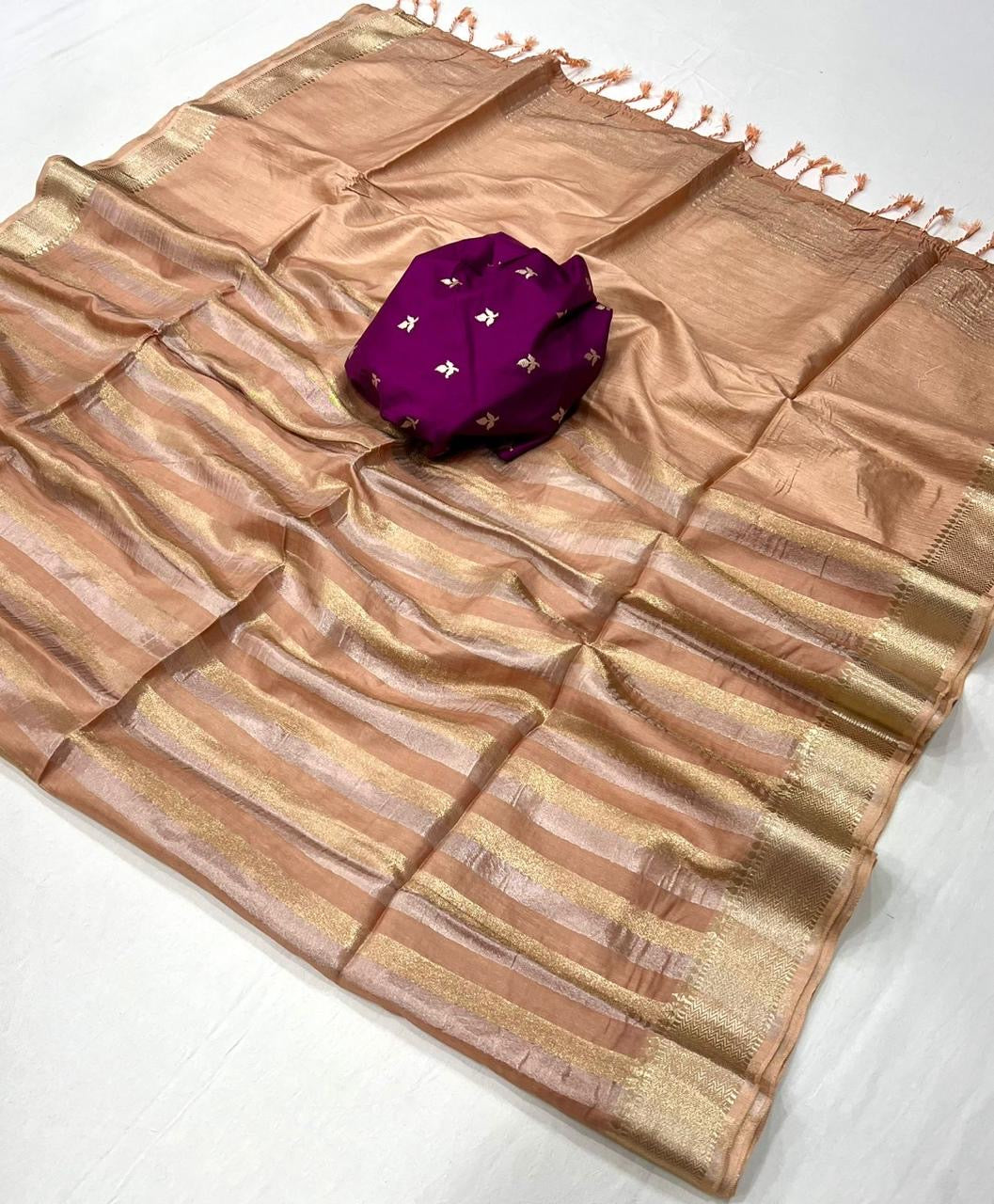 Beige Banarasi Silk Readymade/Easy Saree