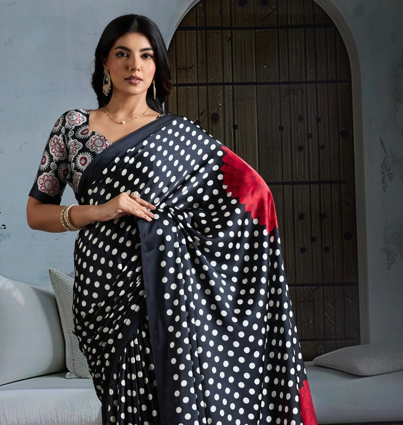 Black Crepe Silk Readymade/Easy Saree