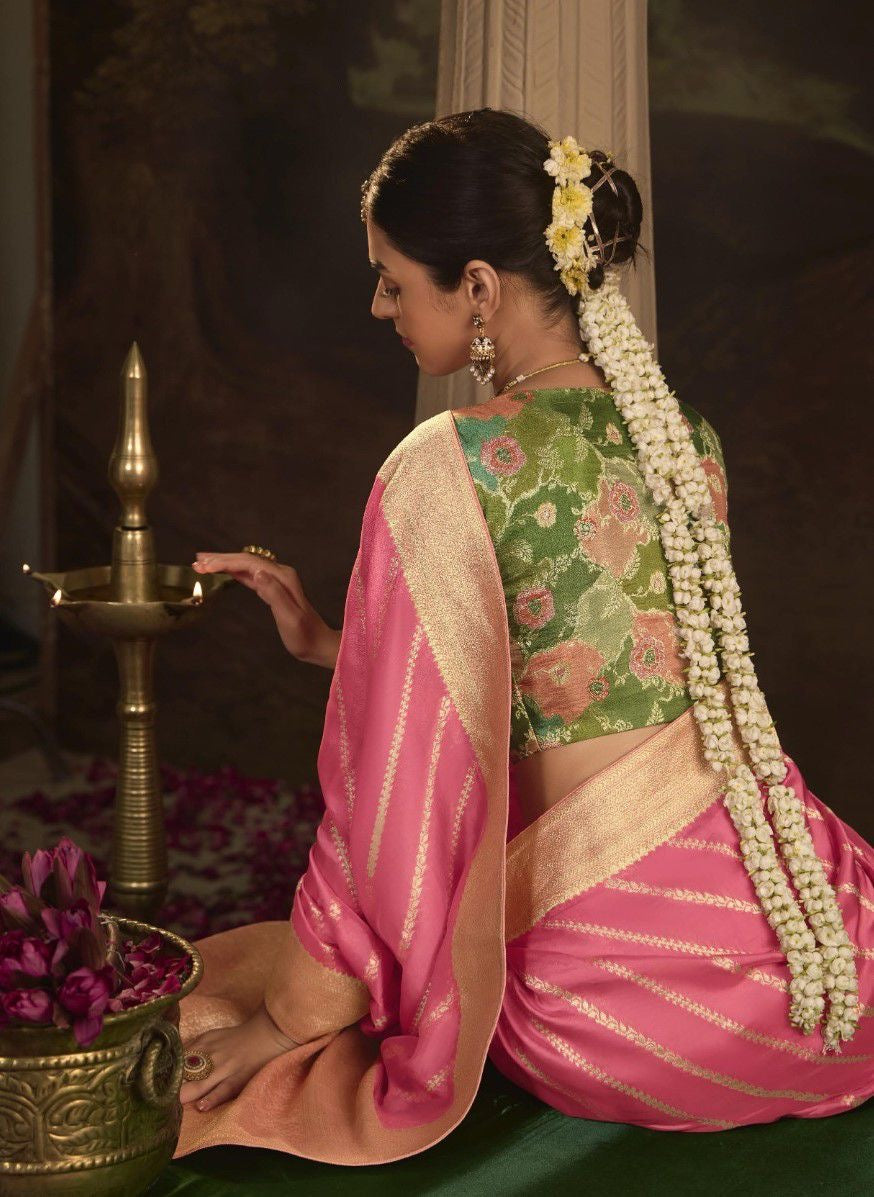 Pink Color Designer Silk Readymade/Easy Saree