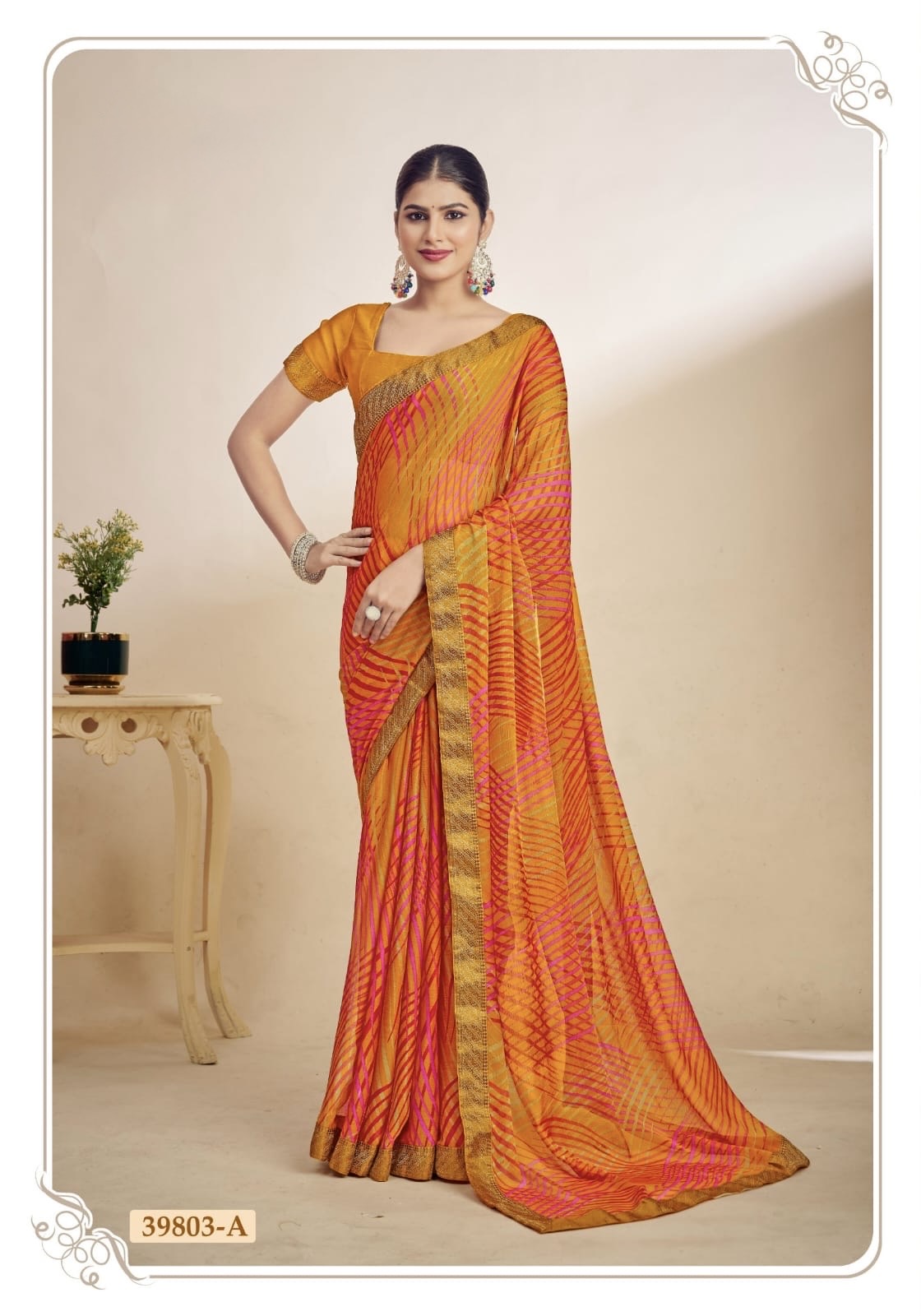 Yellow Chiffon Casual Readymade/Easy Saree
