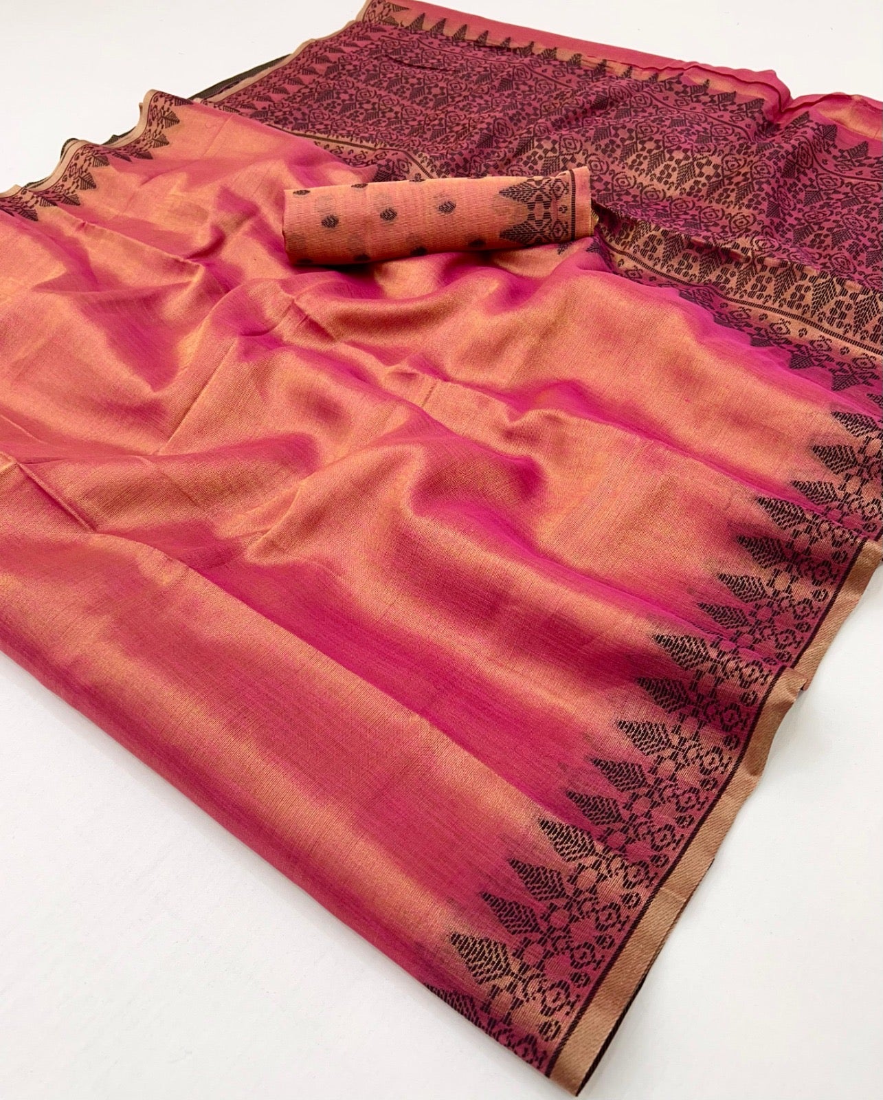 Peach Linen Tissue Readymade/Easy Saree
