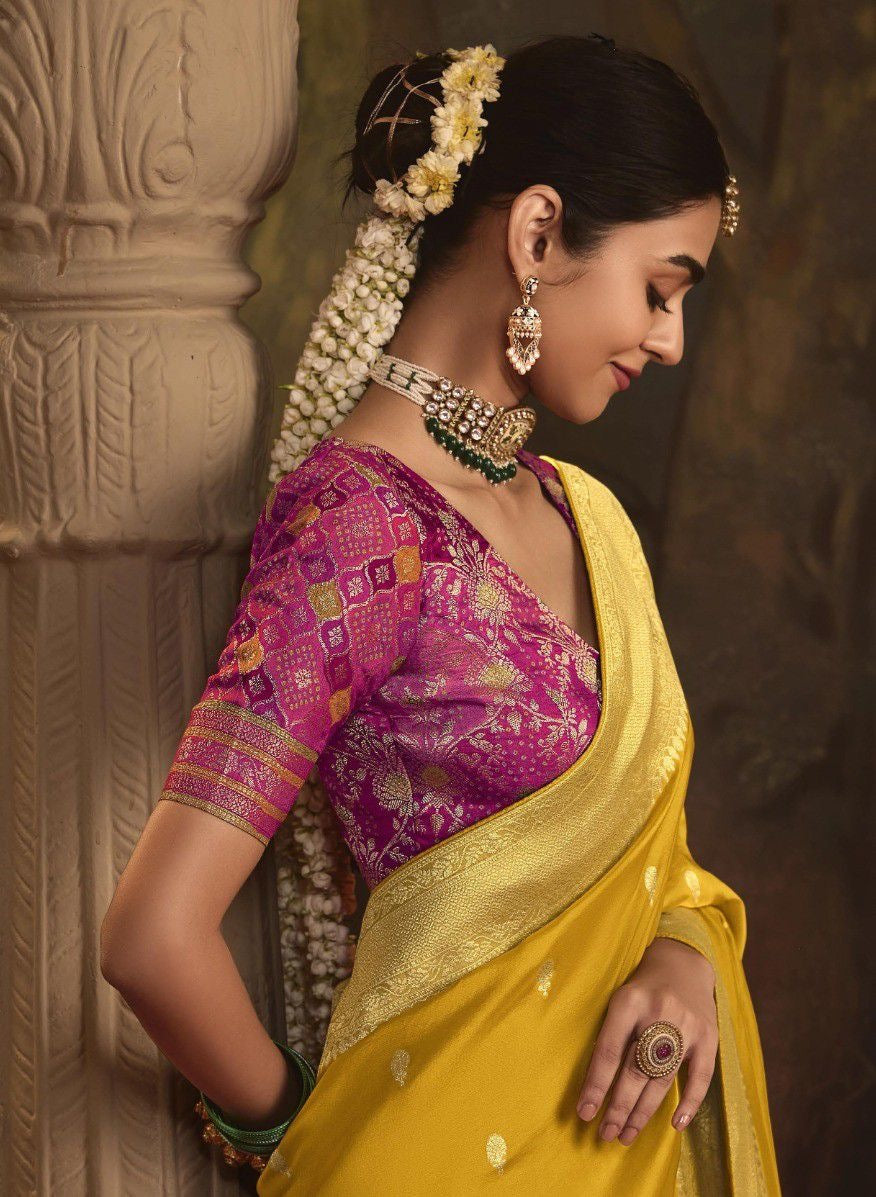 Yellow Color Designer Silk Readymade/Easy Saree