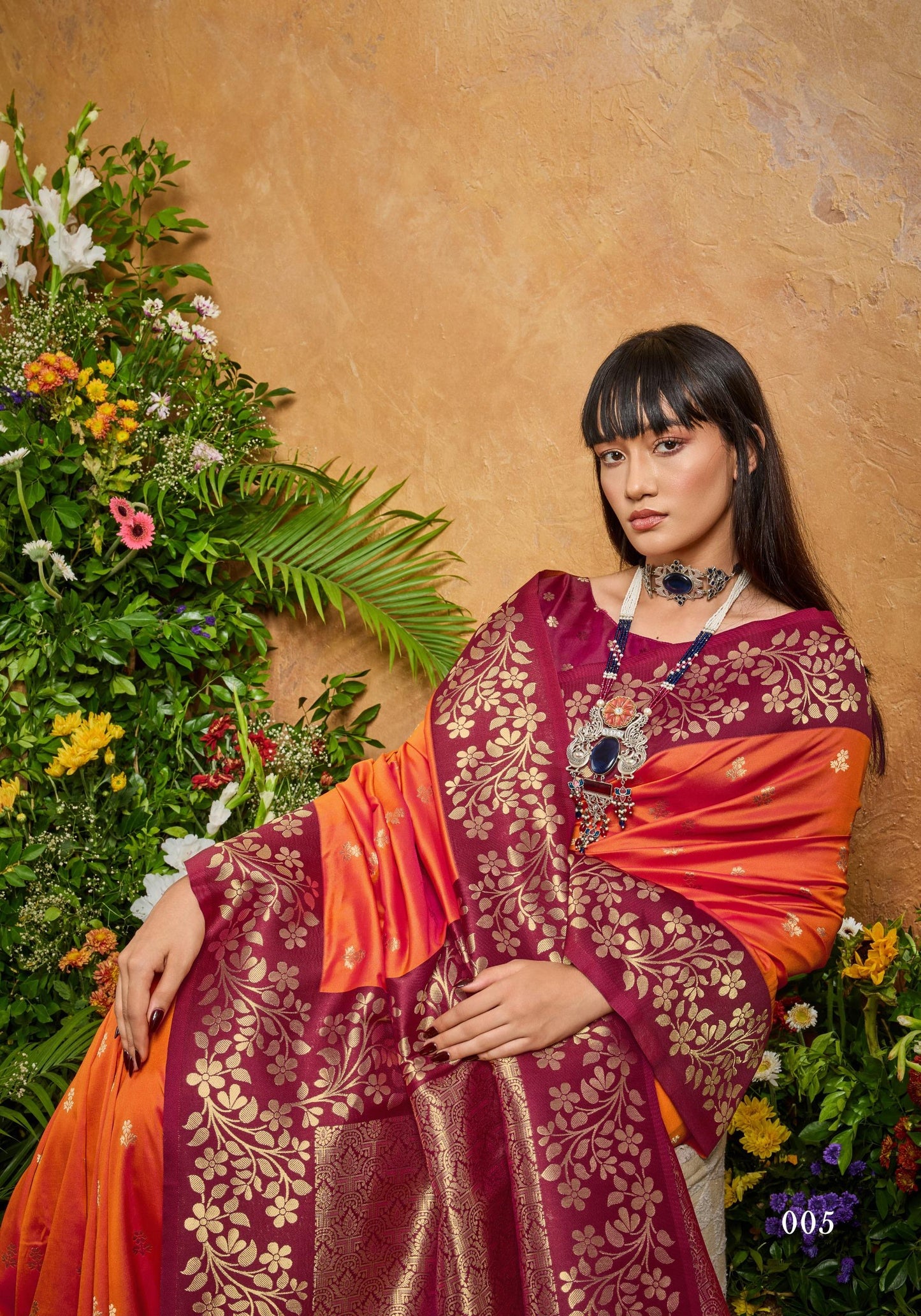 Orange Kanjivaram Silk Readymade/Easy Saree