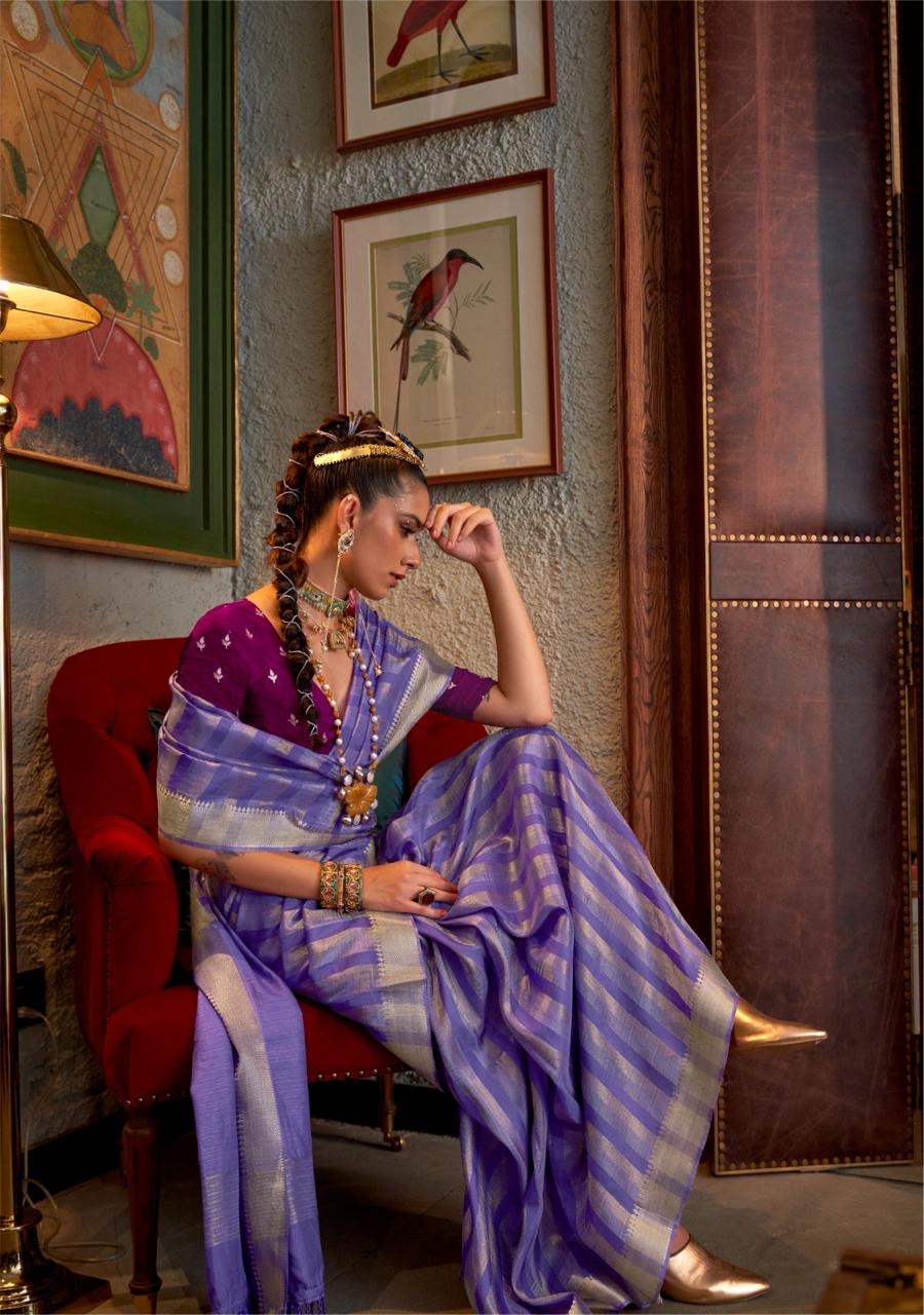 Purple Banarasi Silk Readymade/Easy Saree
