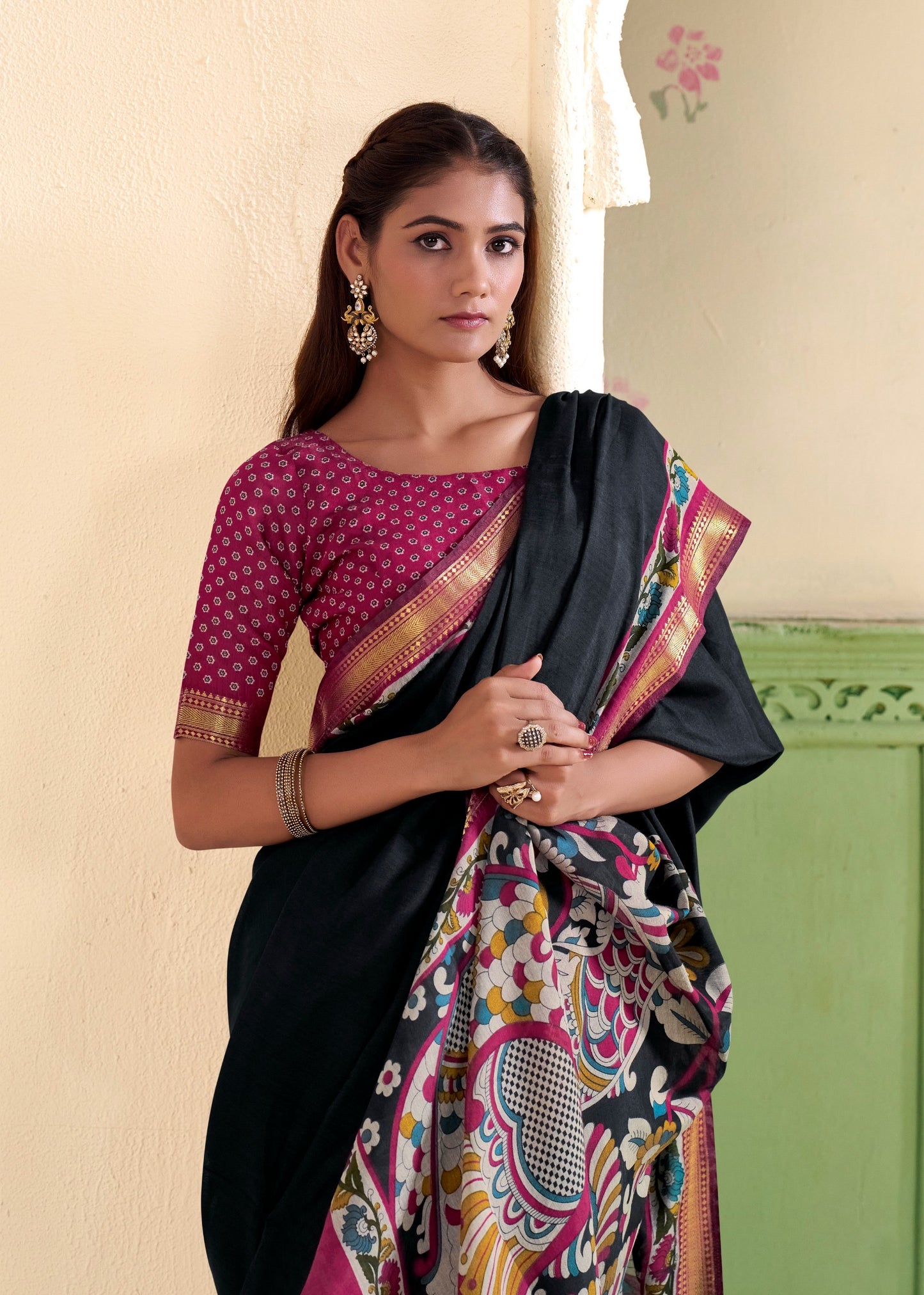Plain Black Mul Cotton Easy/Readymade Saree
