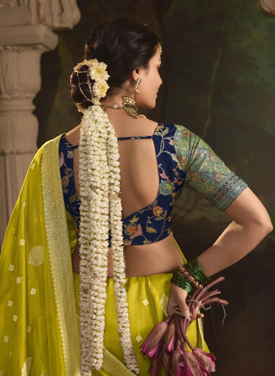 Green Color Designer Silk Readymade/Easy Saree