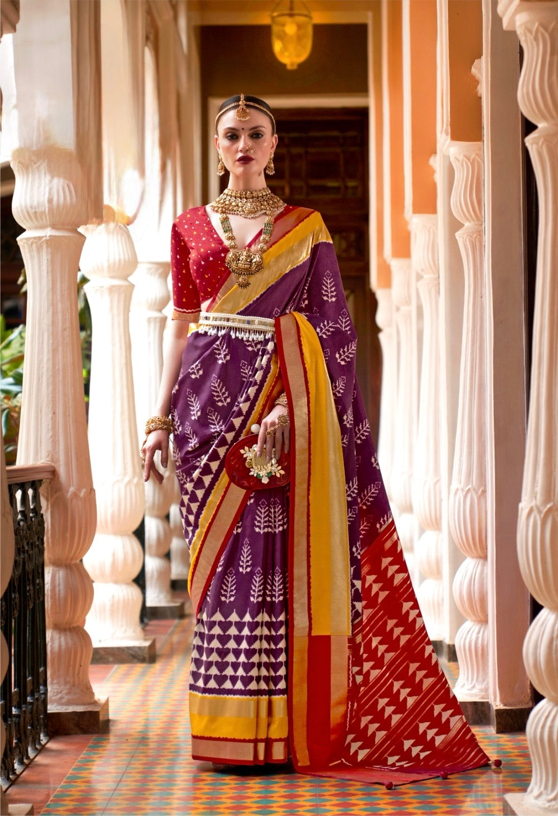 Magenta Patola Silk Readymade/Easy Saree