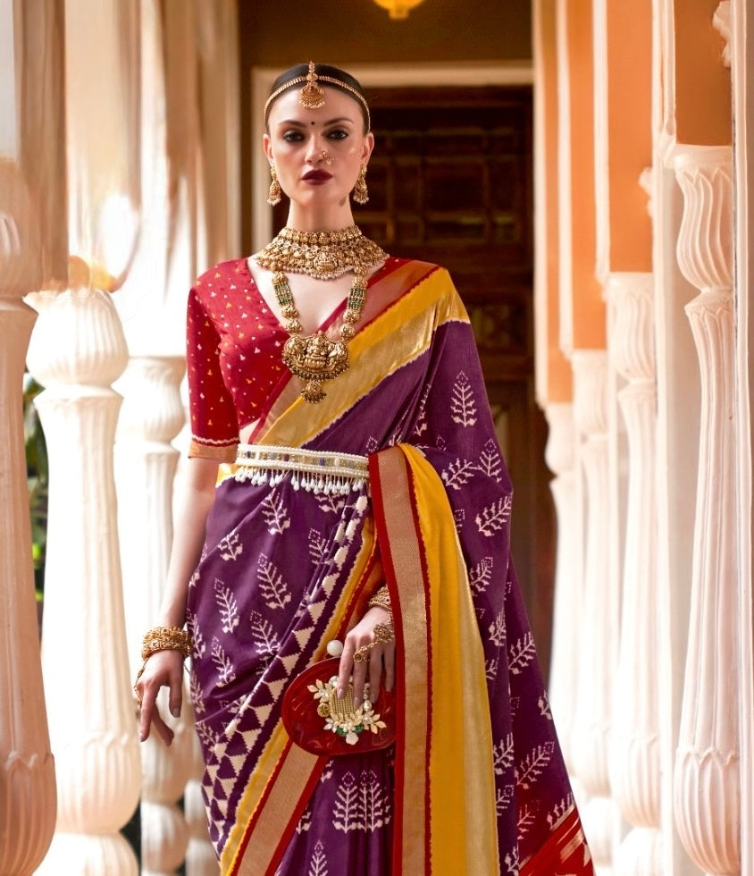 Magenta Patola Silk Readymade/Easy Saree
