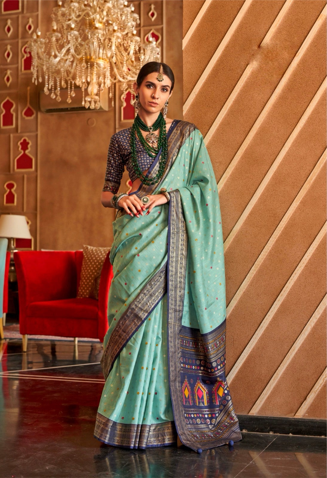 Light Blue Color Patola Silk Readymade/Easy Saree