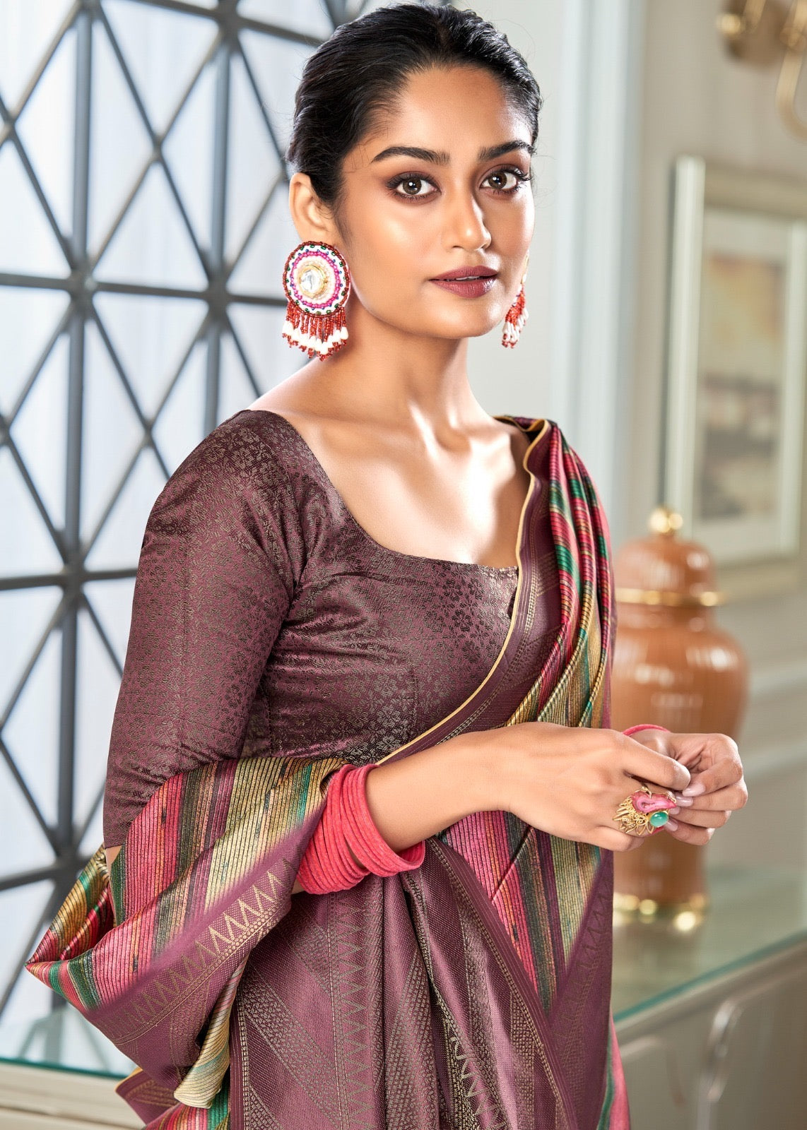 Multicolor Printed Silk Readymade/Easy Saree