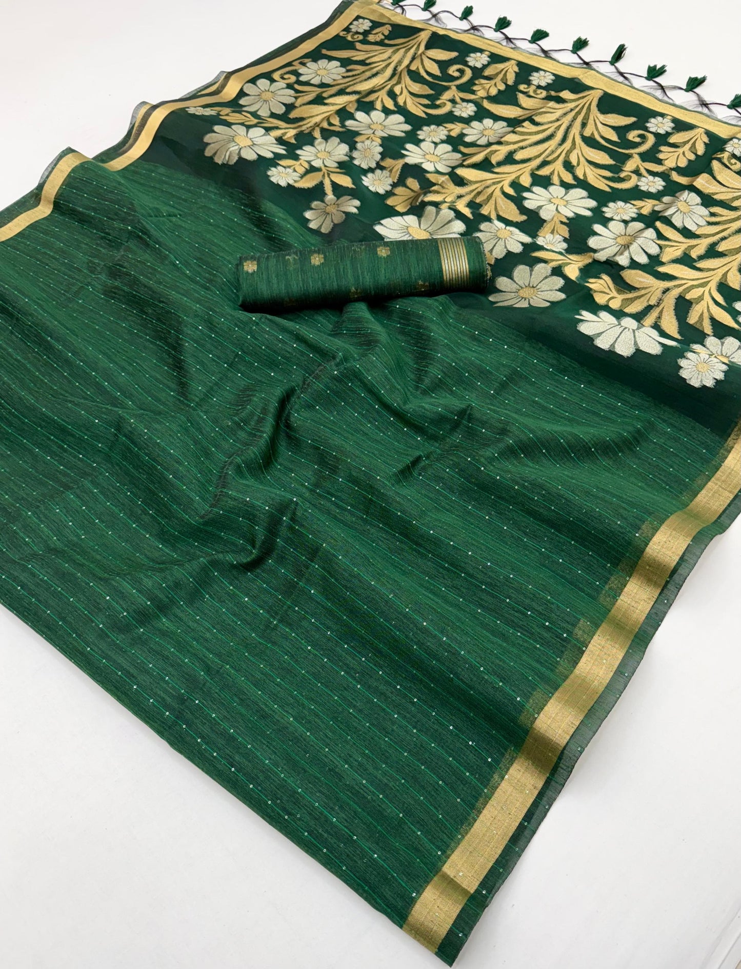 Green Munga Silk Readymade/Easy Saree - Panaash Saree