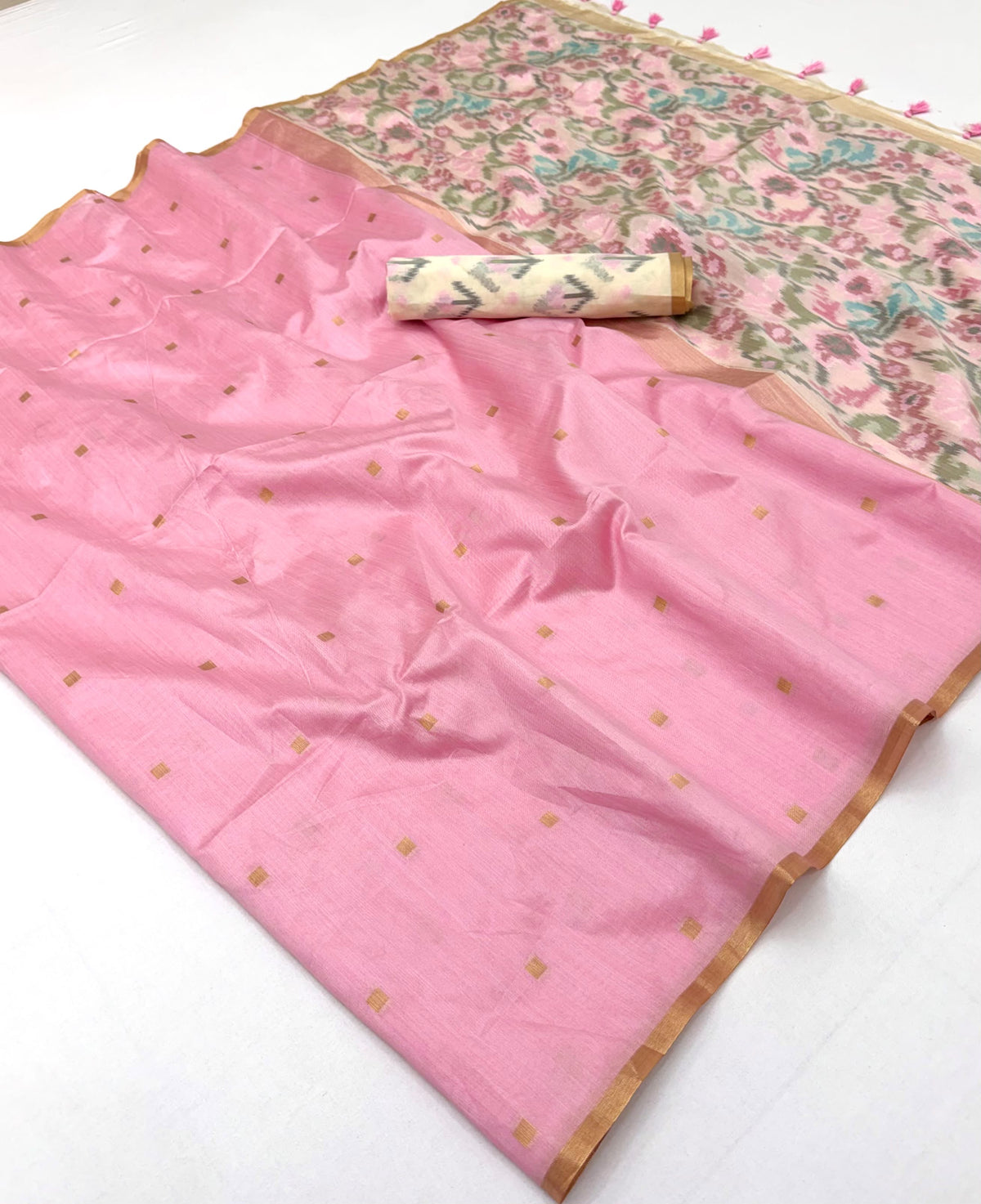 Baby Pink Banarasi Silk Ready To Wear/Easy Saree. by Stylebypanaash