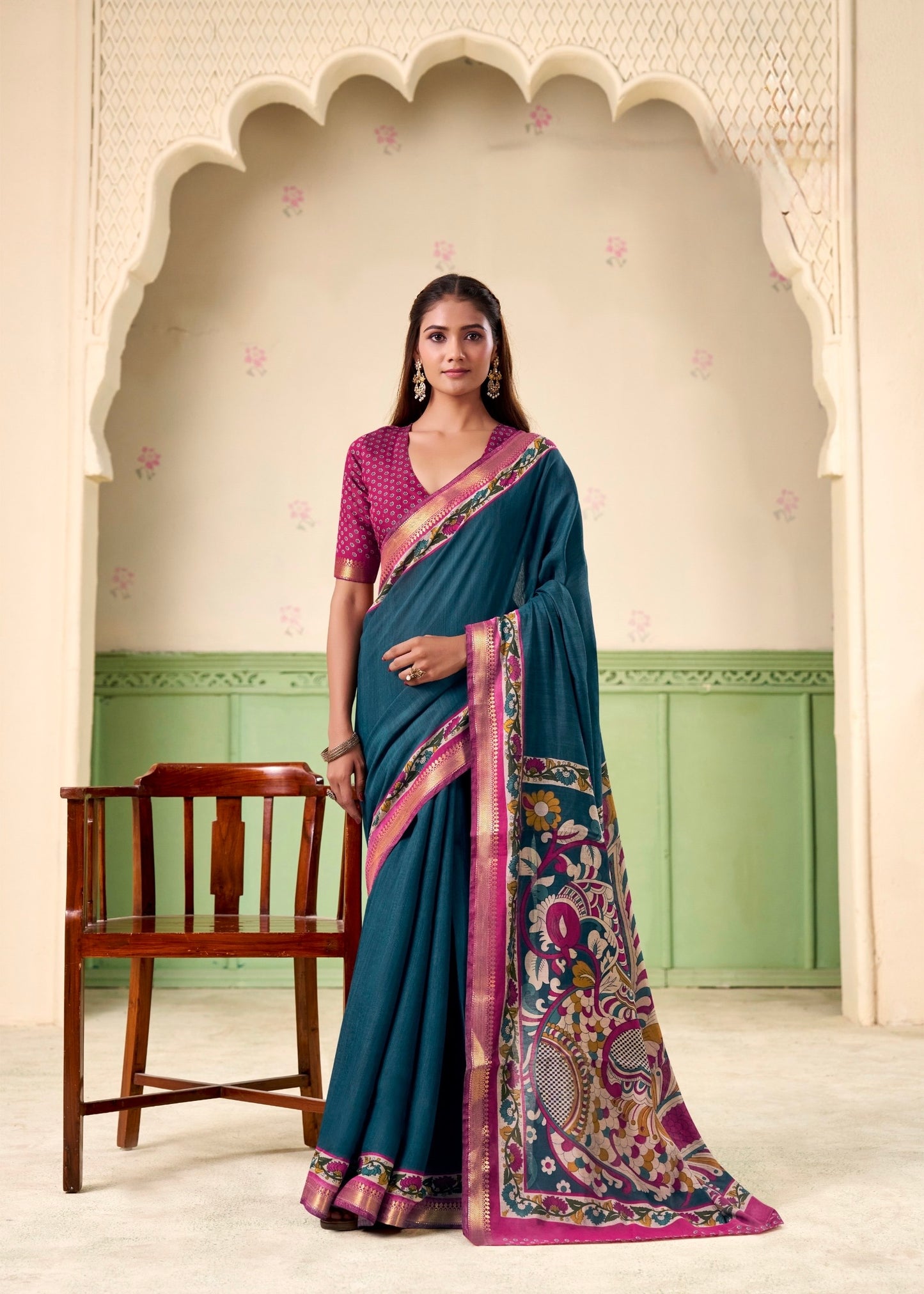 Plain Turquoise Mul Cotton Easy/Readymade Saree