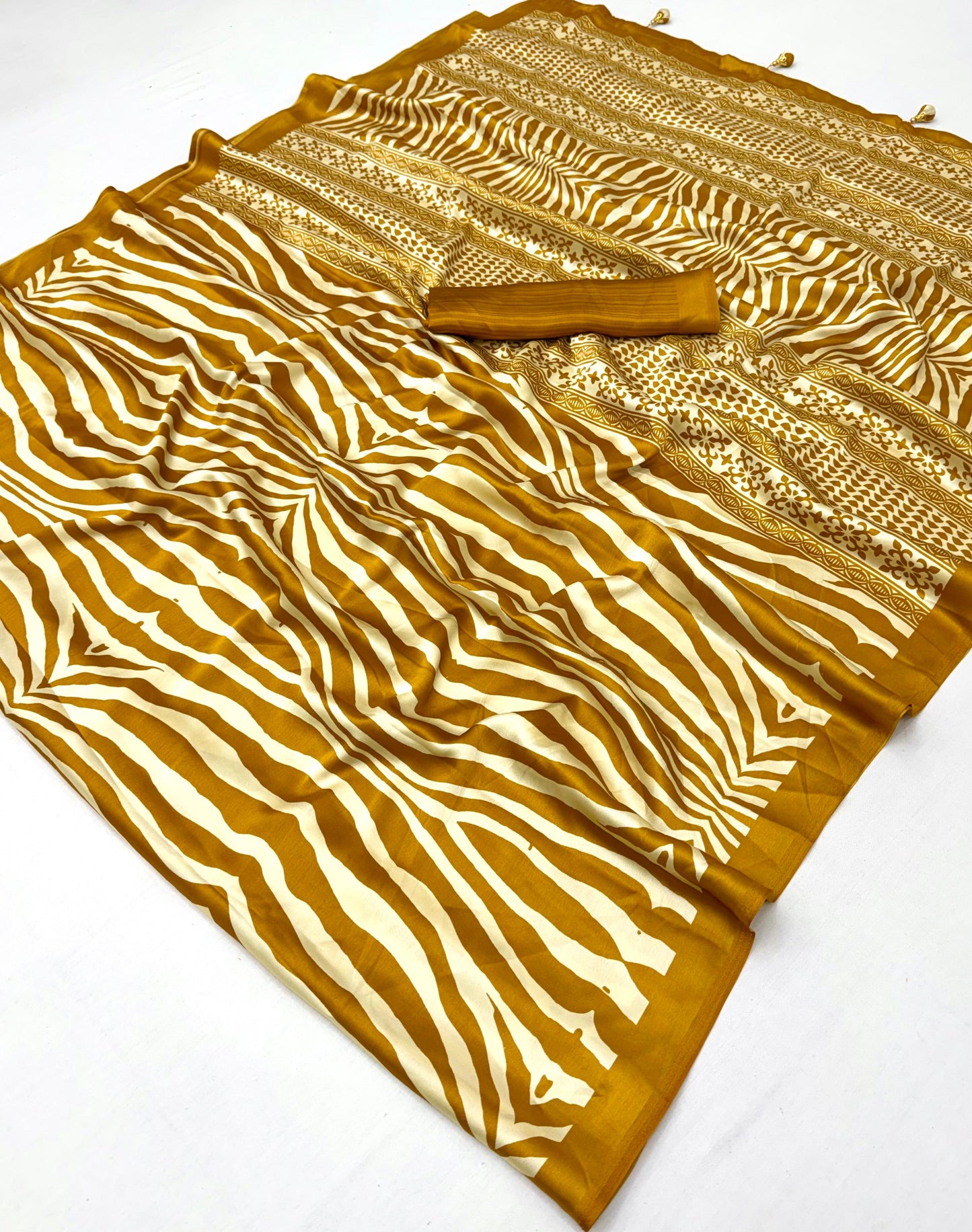 Yellow Crepe Silk Ready To Wear/Easy Saree
