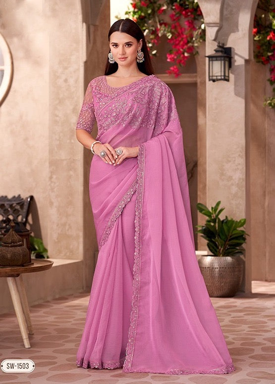 Pink Cocktail Party Wear Readymade Saree