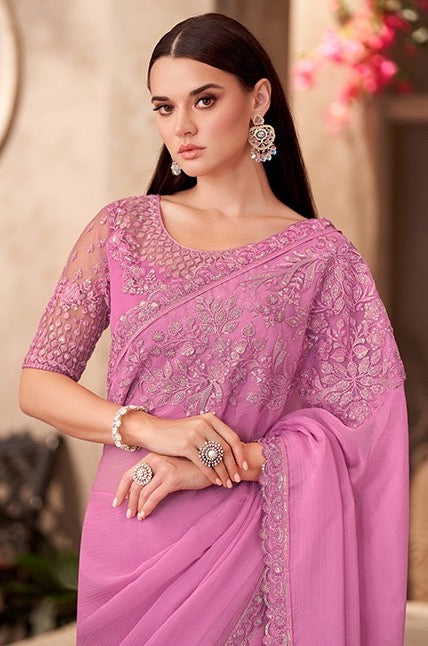 Pink Cocktail Party Wear Readymade Saree