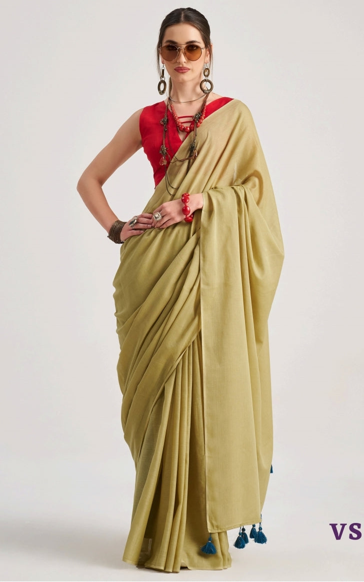 Khaki Mul Cotton Casual Readymade/Easy Saree