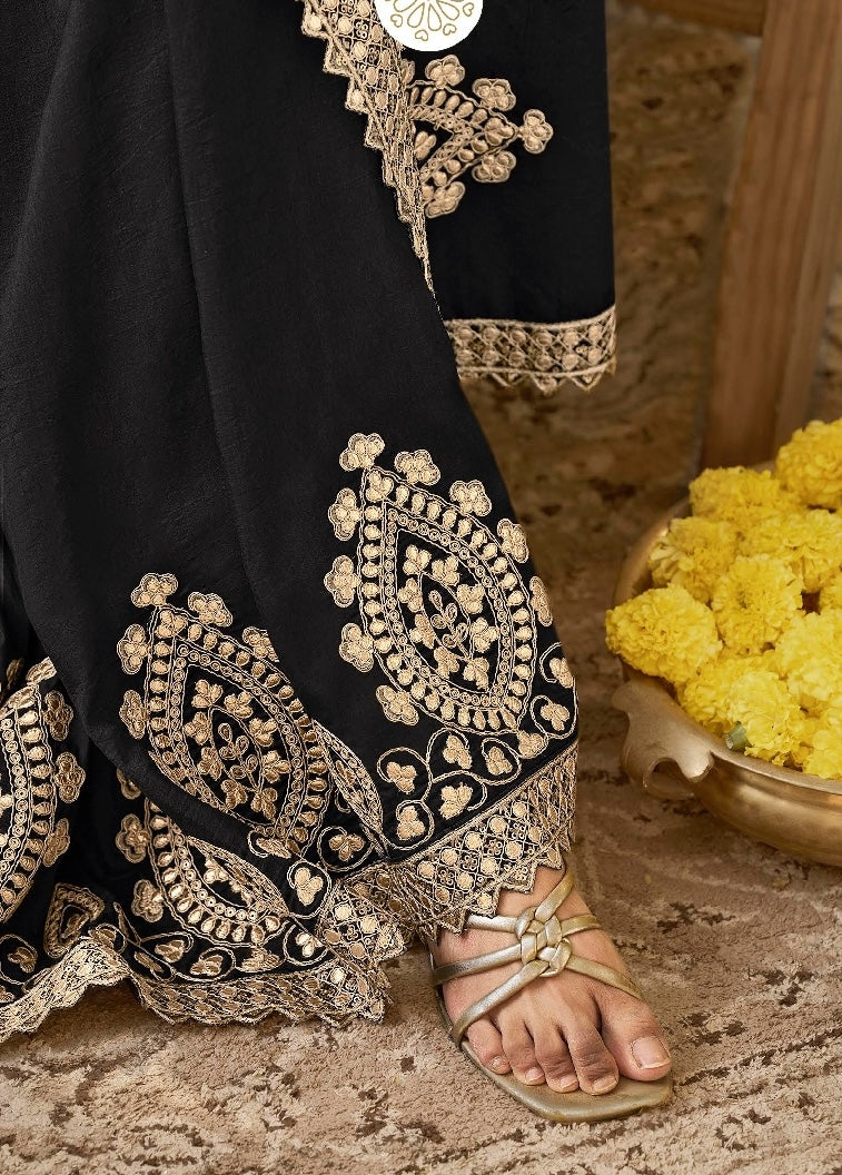 Black Designer Silk Readymade/Easy Saree