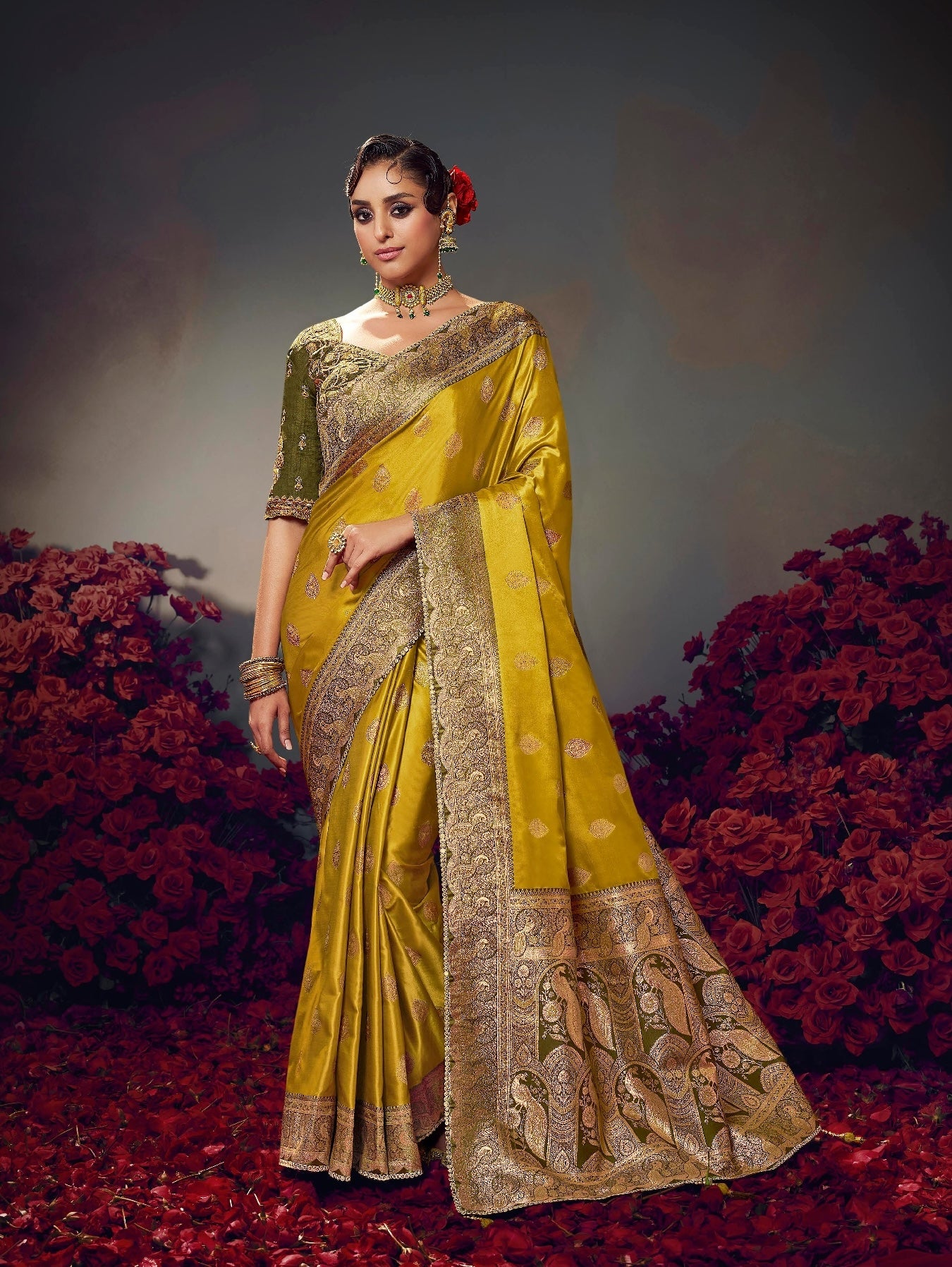 Mustard Color Designer Kanjivaram Readymade/Easy Saree