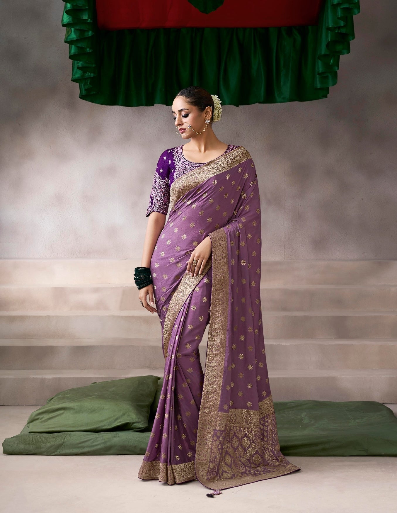 Purple Color Designer Kanjivaram Readymade/Easy Saree