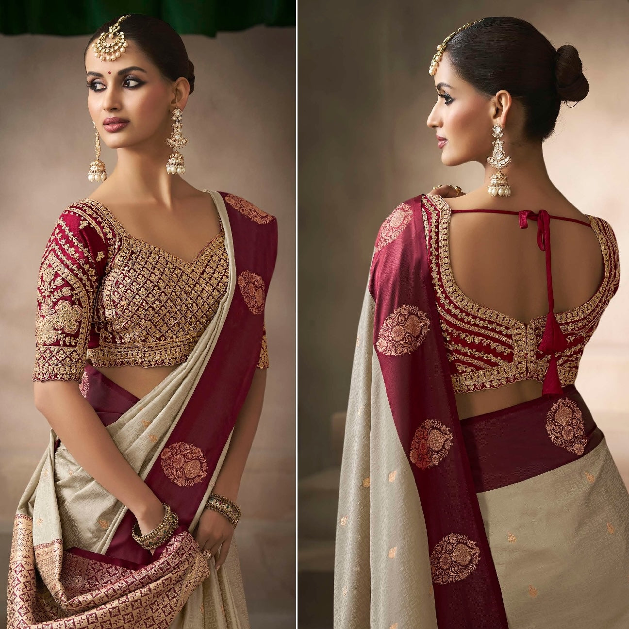 Pearl Color Designer Kanjivaram Readymade/Easy Saree